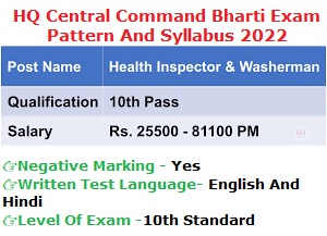 HQ Central Command Bharti Exam Pattern And Syllabus 2024