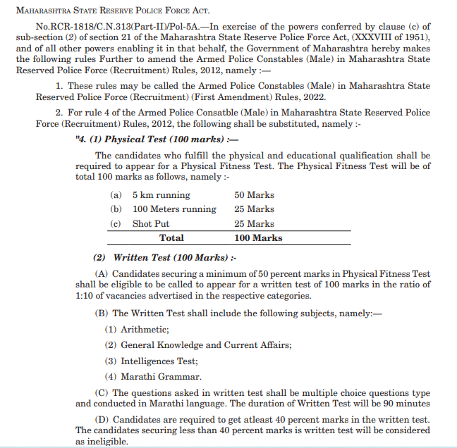 Maharashtra SRPF Bharti Exam Details And Syllabus