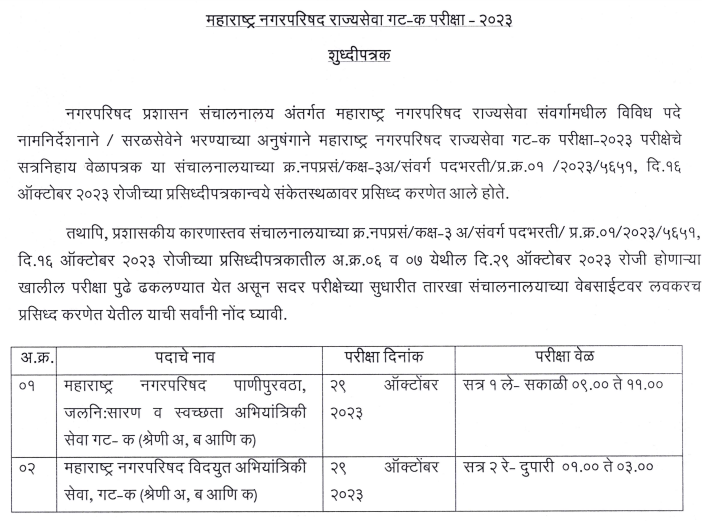 Maharashtra Nagar Parishad Exam Date Postponed