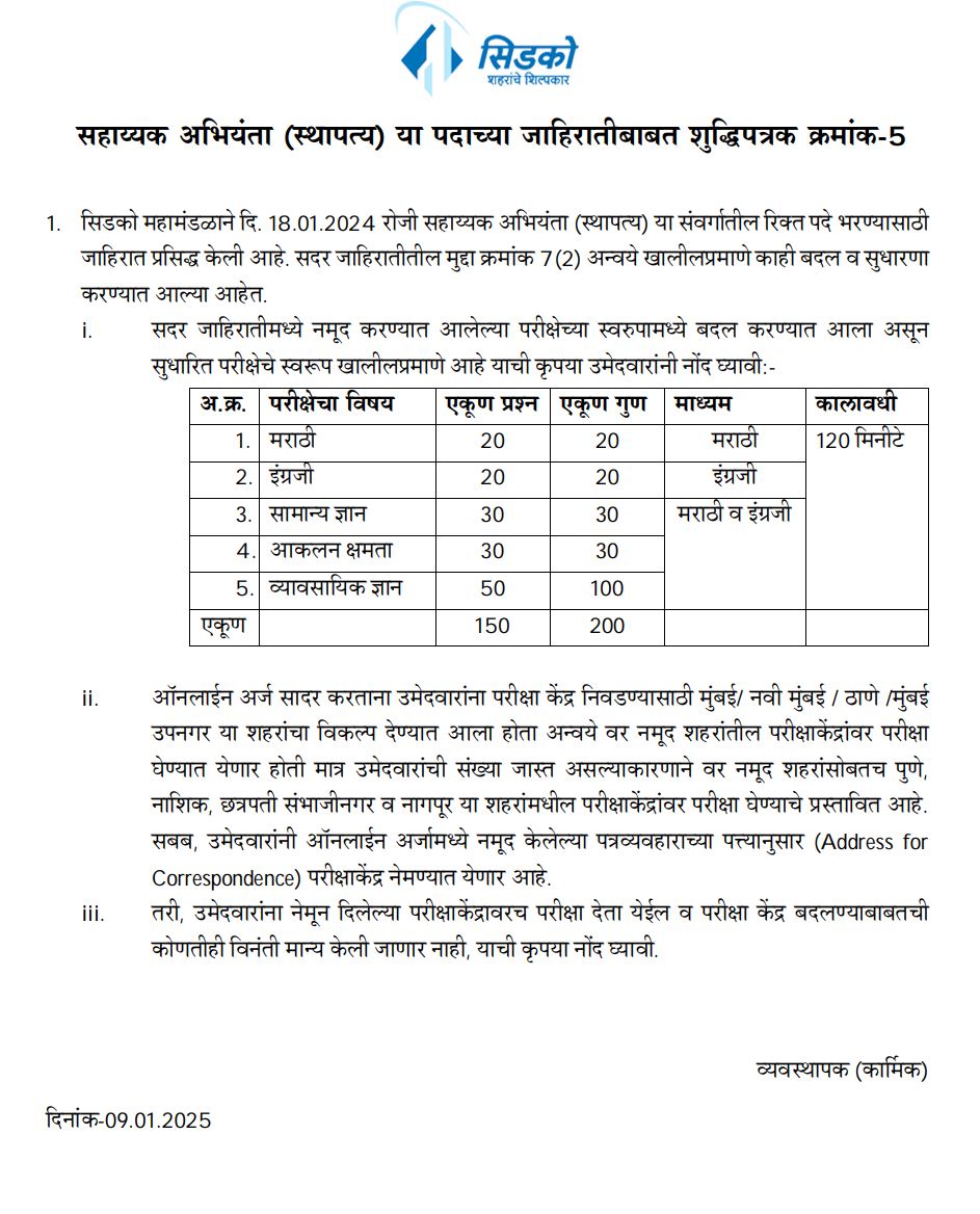 CIDCO Exam Pattern 2025 Latest Updates