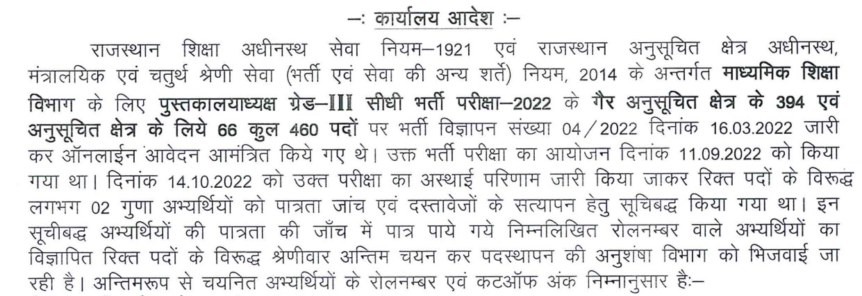 Rajasthan Librarian Result 2023