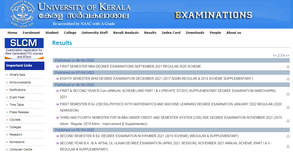 Kerala University Result 2021
