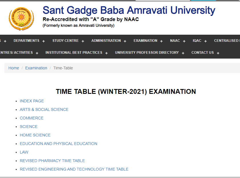 Amravati University Time Table  2022