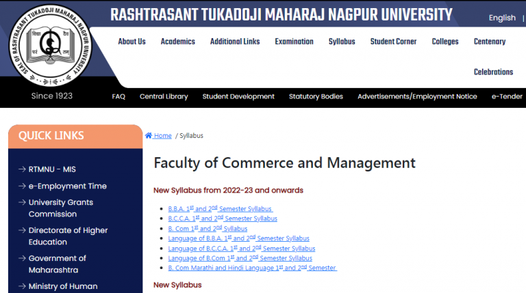 RTMNU UG PG Syllabus 2023-24 PDF Download Here