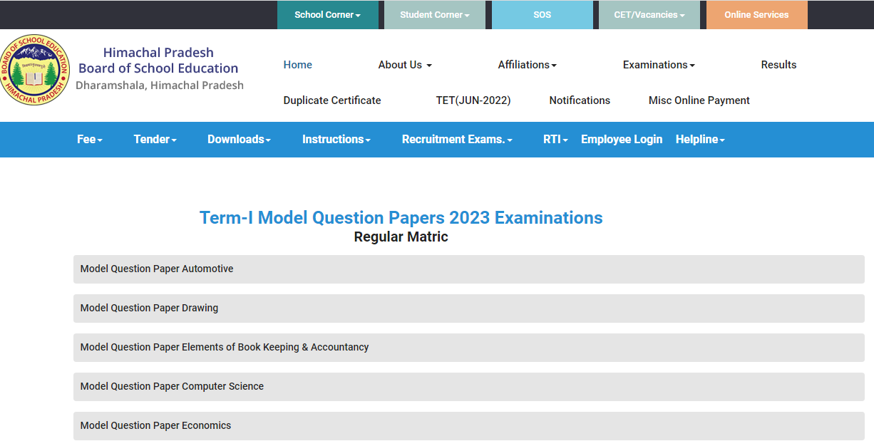Himachal Pradesh Board Syllabus, Model Question Papers 2022