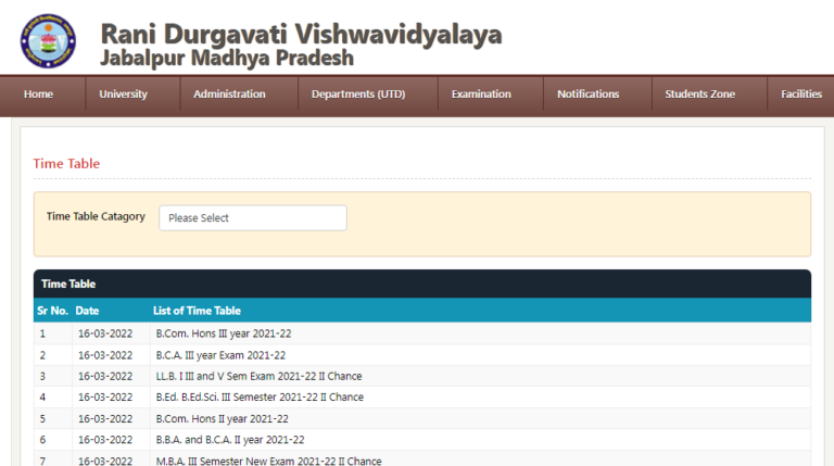 RDVV Time Table 2022 BA B.Com B.Sc BBA BCCA MA M.Com M.Sc