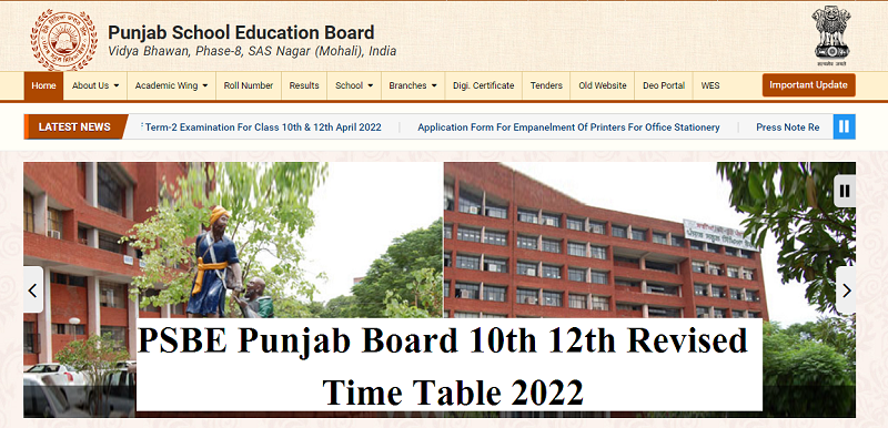 PSBE Punjab Board 10th 12th Revised Time Table 2022