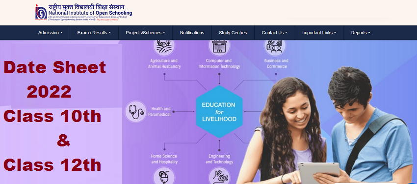 NIOS 10th 12th Date Sheet 2022