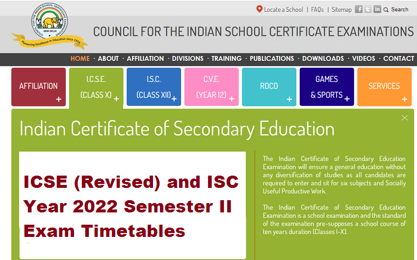 ICSE ISC Revised Timetable 2022