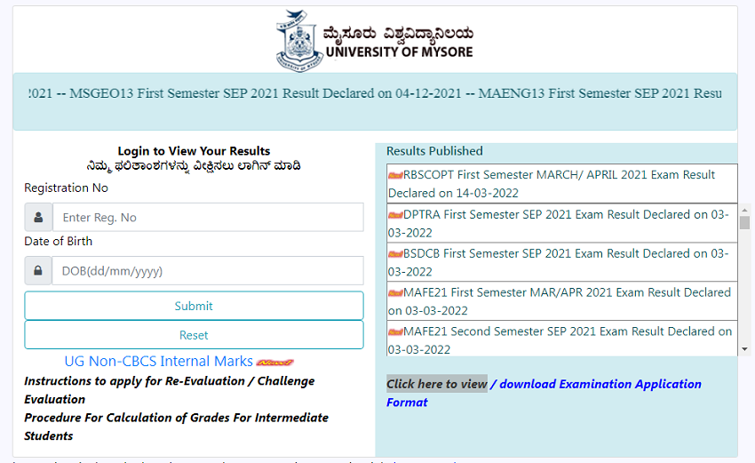 University of Mysore Result 2022