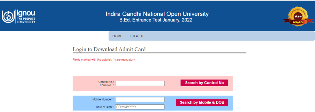 IGNOU B.Ed Admit Card 2022 Download Direct Link Here