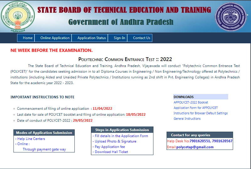 Andhra Pradesh POLY CET 2022 Online Application