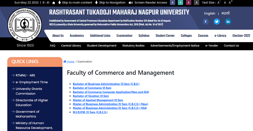 RTMNU BCom BA Time Table 2023 MahaBharti.in University