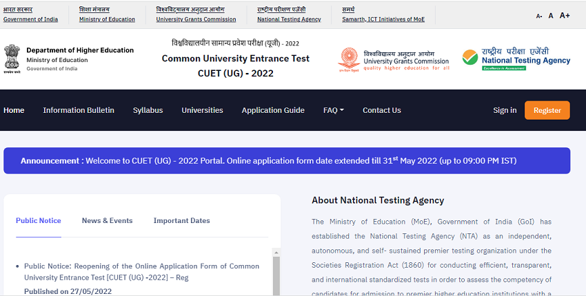 CUET-UG 2022 Online Application Window Reopens