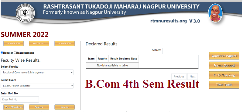 RTMNU BCom 4th Sem Result 2022