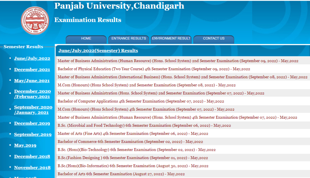 Punjab University Result - 2022 - MahaBharti.in/University