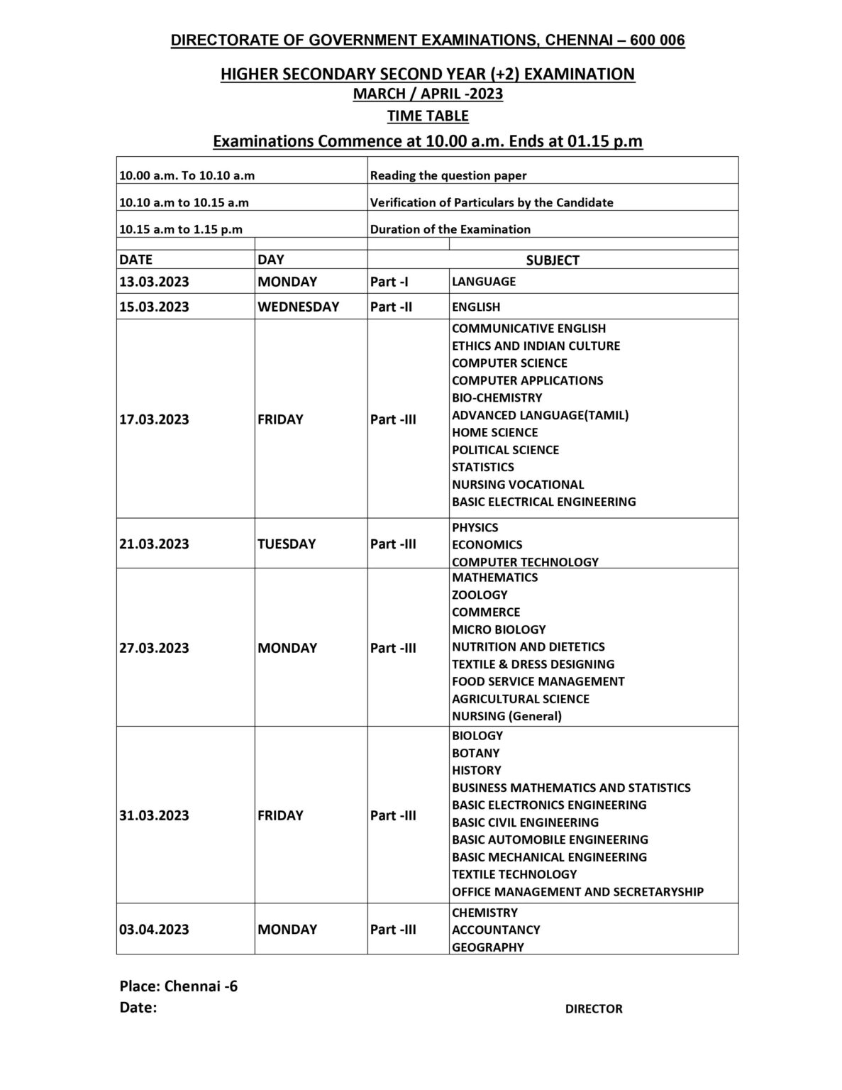 Tamil Nadu Board 10 12 Time Table 2023 Download Complete Schedule Here