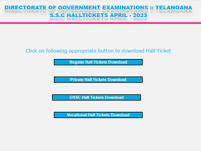 Telangana Class 10th Hall Tickets 2023