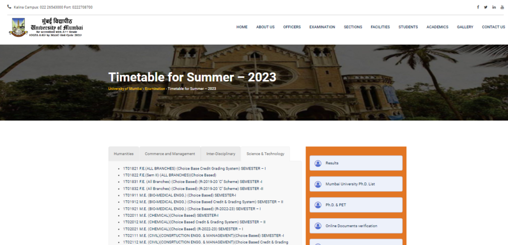 Mumbai University Time Table Summer 2023 FY SY TY BA| BSc| BCom| MCom ...