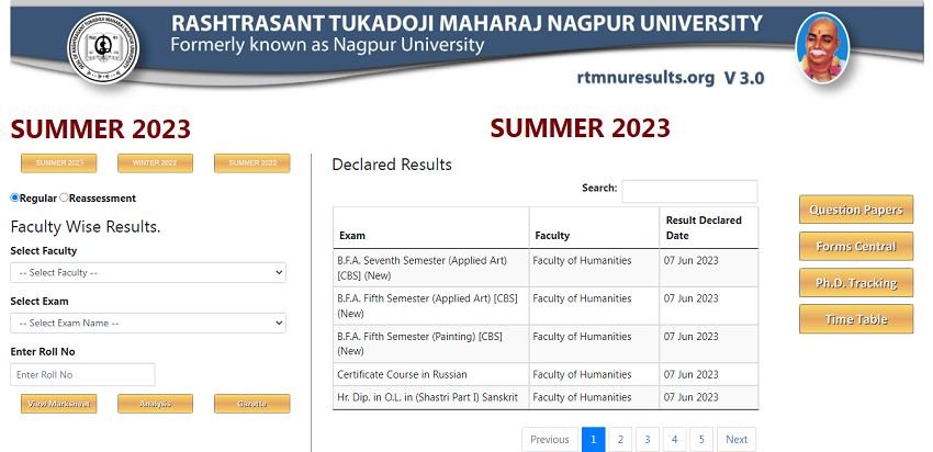 RTMNU Summer 2023 Result