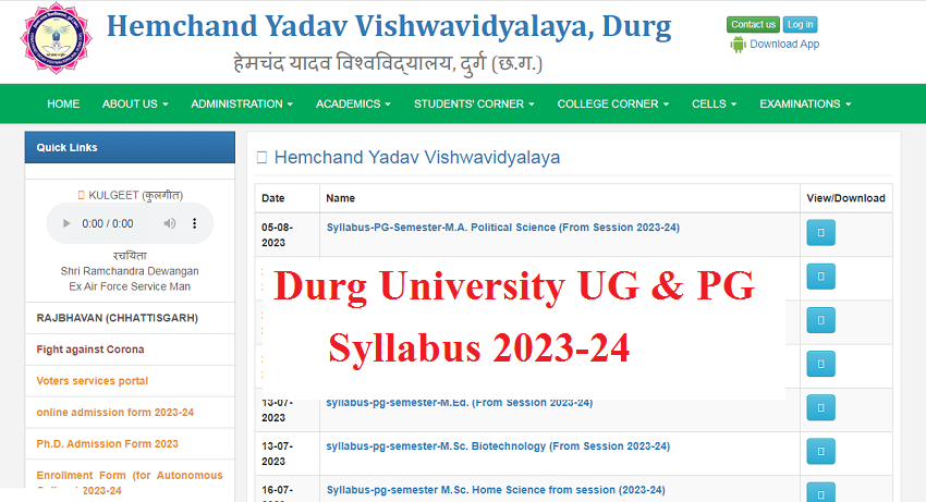 Durg University UG PG  Syllabus 2023-24