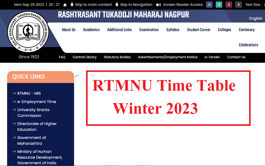 RTMNU Winter 2023 Time Table