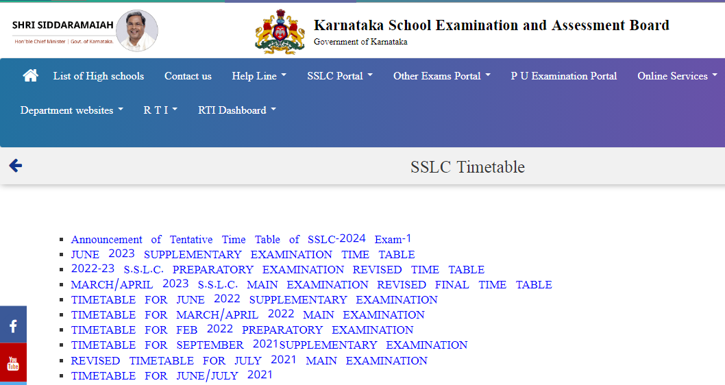 Karnataka Board SSLC Time Table 2024