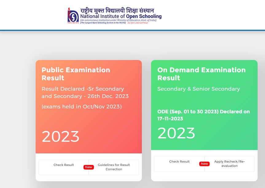 NIOS Class 10th 12th Results 2023 Out