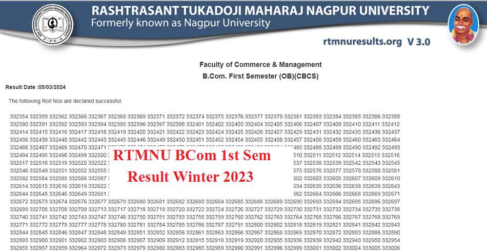 RTMNU BCom 1st Sem Result Winter 2023