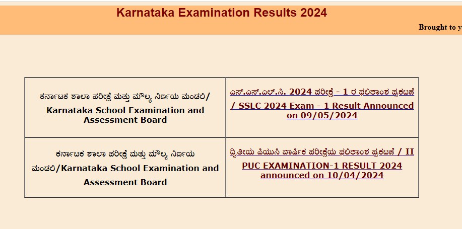 Karnataka Board Class 10th Result