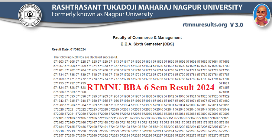 RTMNU BBA 6 Sem Result Summer 2024