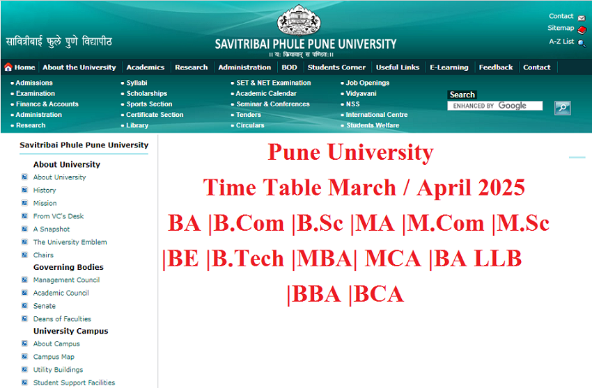 Pune University Time Table 2025