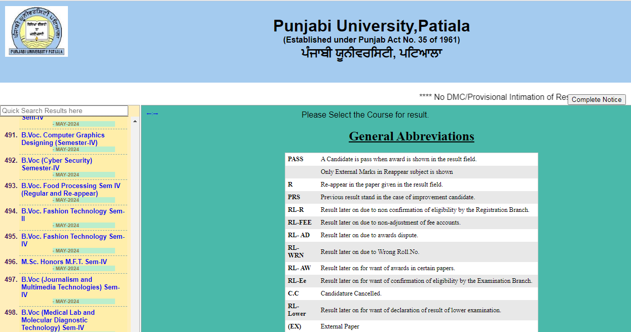 Punjabi University Result- 2025