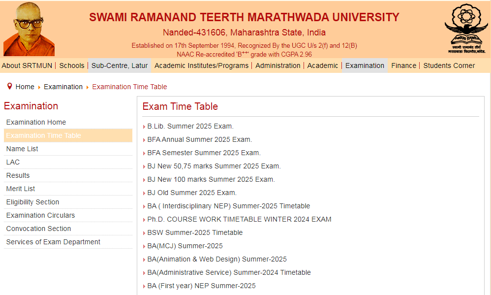 SRTMU Time Table 2025