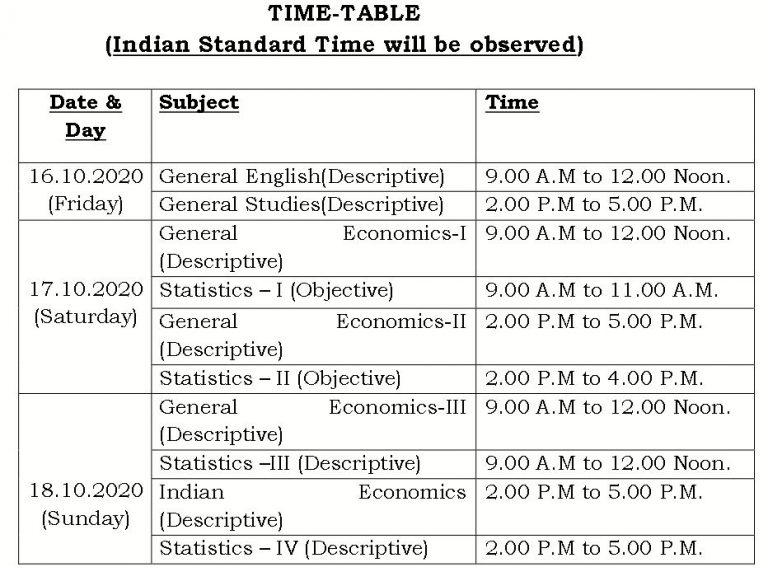 UPSC Exam 2020 Time Table - UPSC 768x572