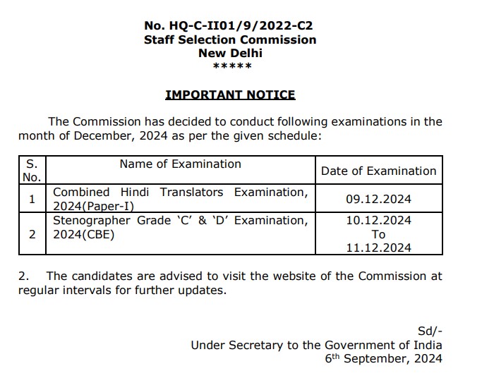 Stenographer Grade C & D Exam 2024