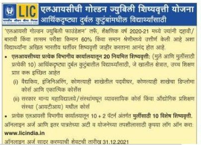 LIC Golden Jubilee Scholarship Scheme