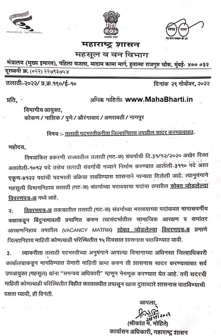 Sindhudurg Talathi Bharti 2023