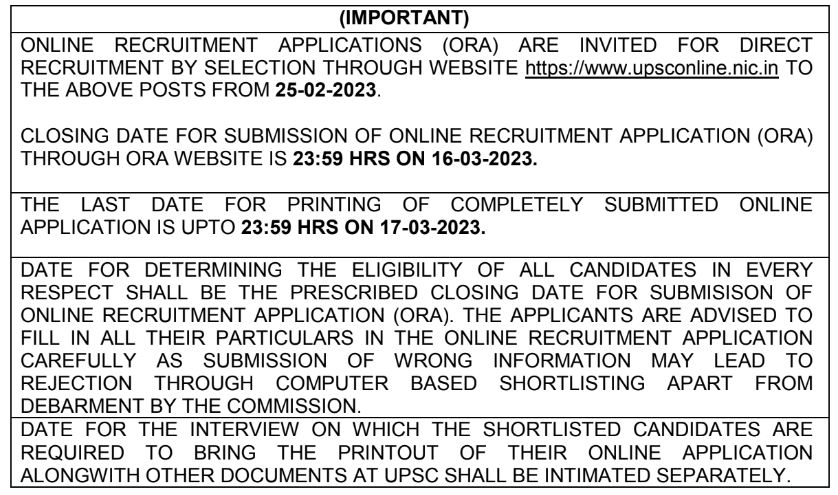 UPSC ORA Bharti 2023