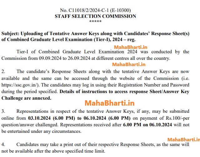 SSC CGL 2024 Answer Sheet