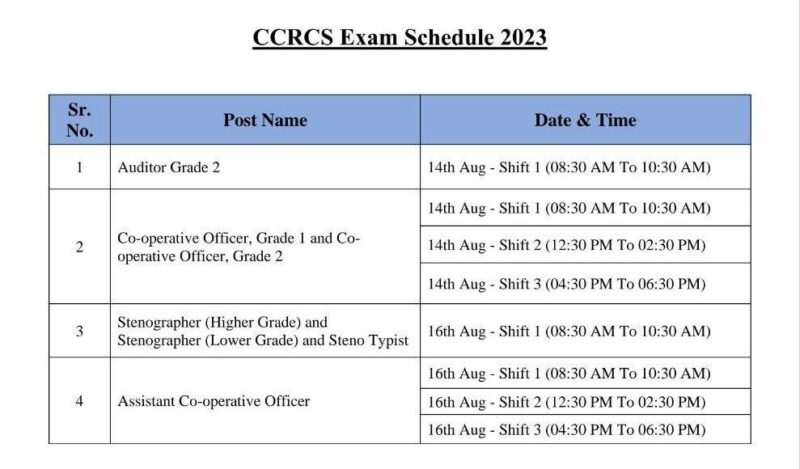 CCRSC Exam Schedule