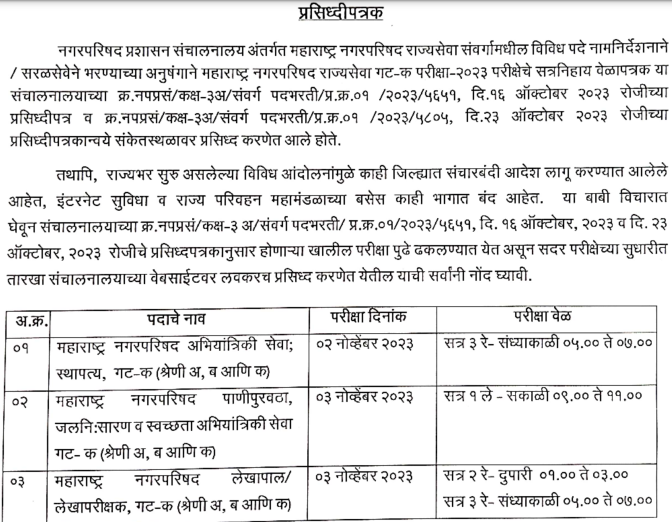 Nagar Parishad Exam Postponed