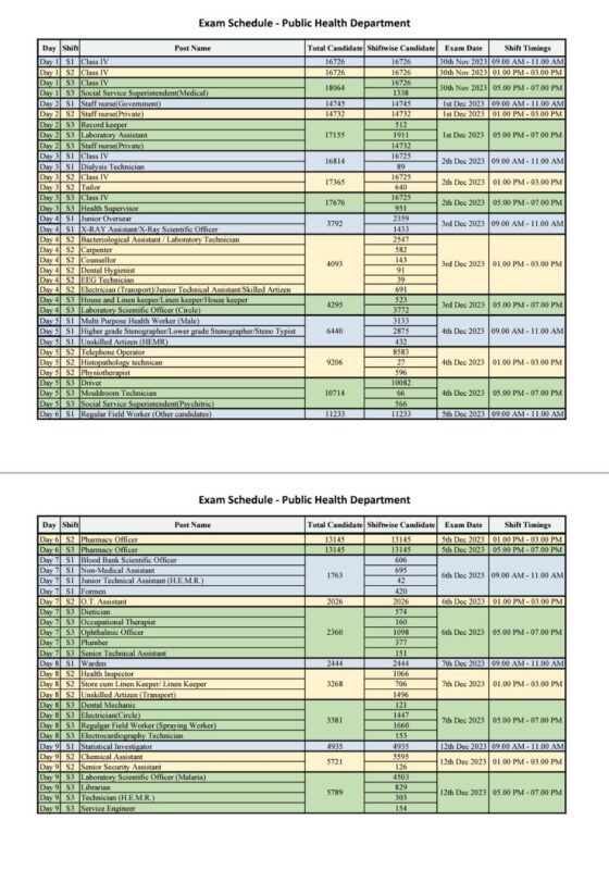 Exam Schedule - Public Health Department