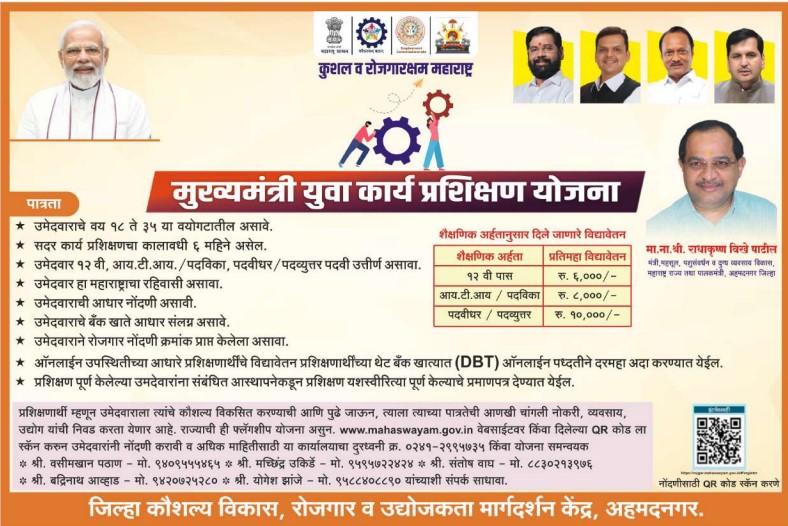 Mukhyamantri – Yuva Karya Prashikshan Yojana  Ahmednagar 