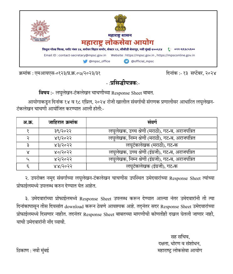 MPSC Responce Sheet