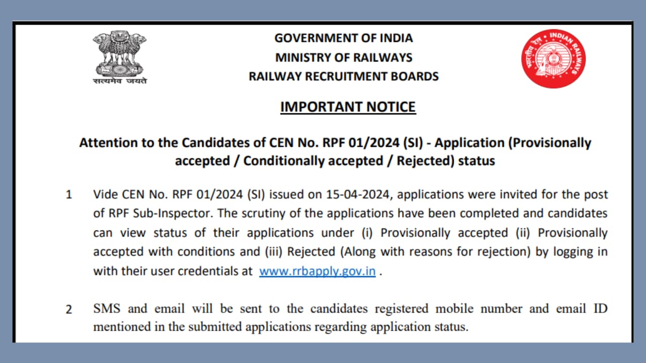 RPF Application Status Check