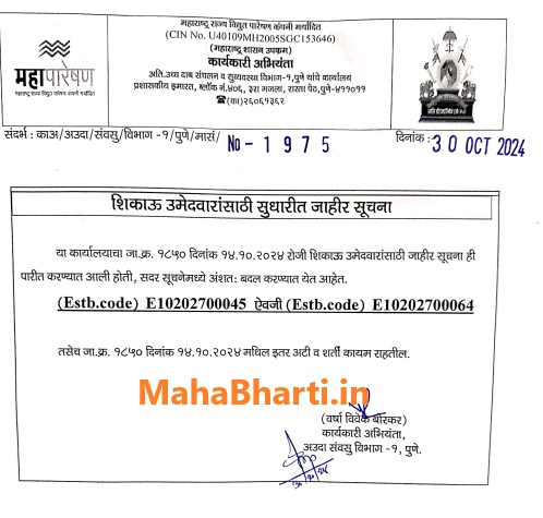 Mahapareshan Pune Recruitment 2024