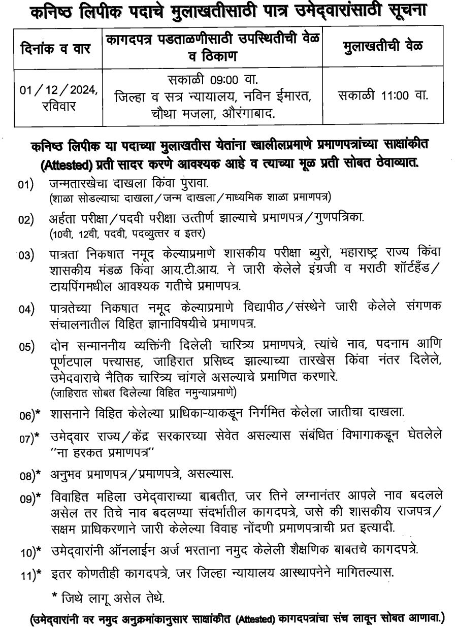 Aurangabad District Court Bharti 2025