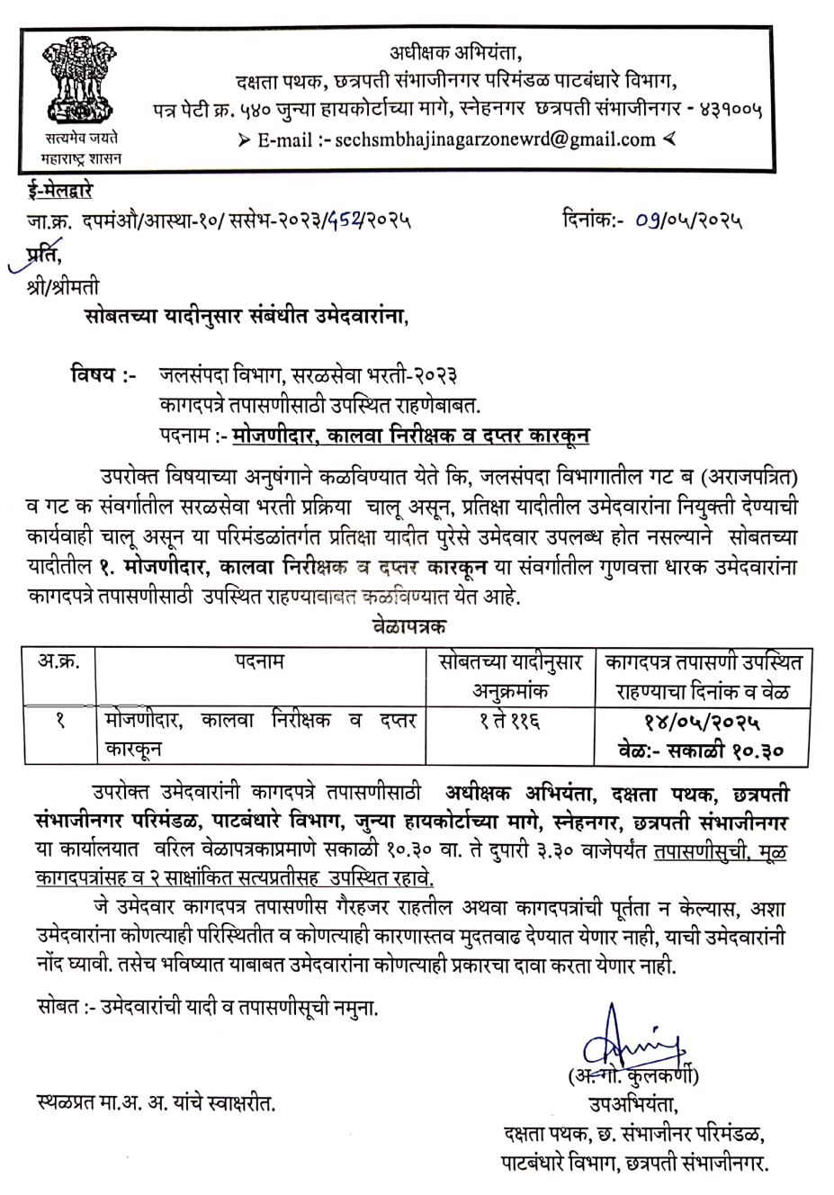 WRD Bharti Result 2025