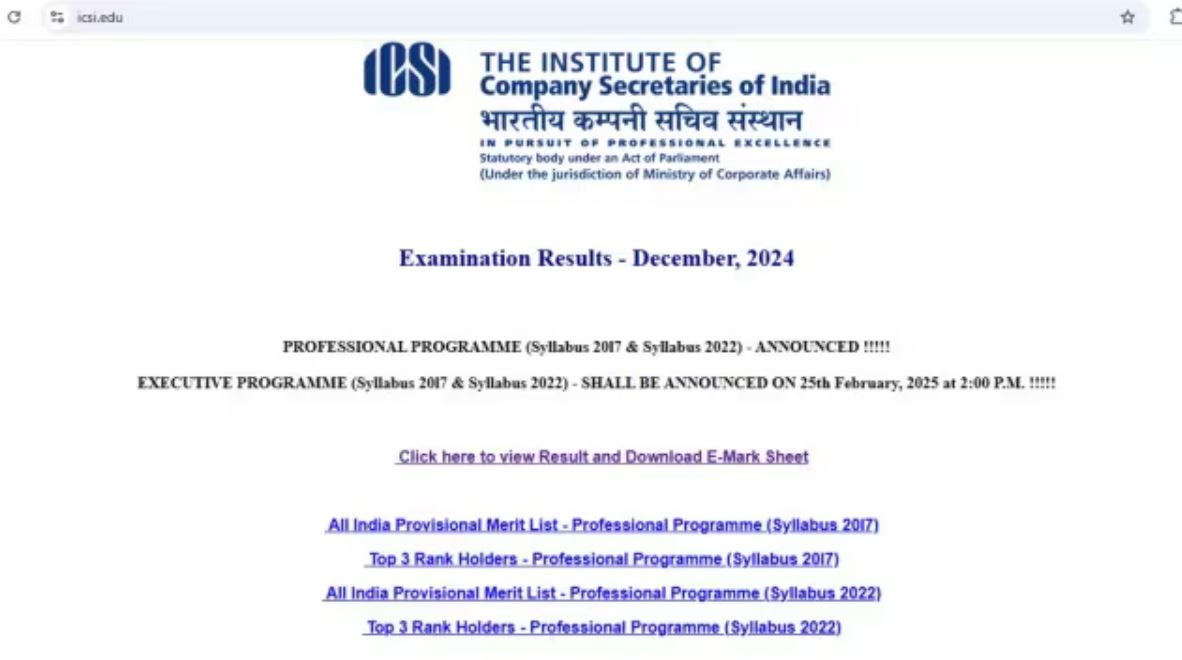 ICSI CS Result 2025